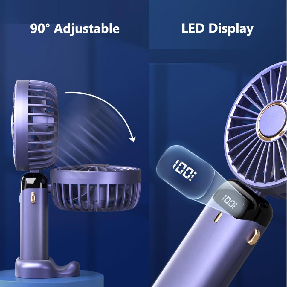 Rechargeable Digital Neck Hanging Foldable Fan with 5 Speeds with Box Packing