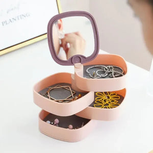 360 jewelry organizer

rotating jewelry box

jewelry storage box

earring and ring organizer

compact jewelry holder

random color jewelry case

space saving jewelry organizer

made in China jewelry box

multi layer jewelry storage

accessories organizer box
