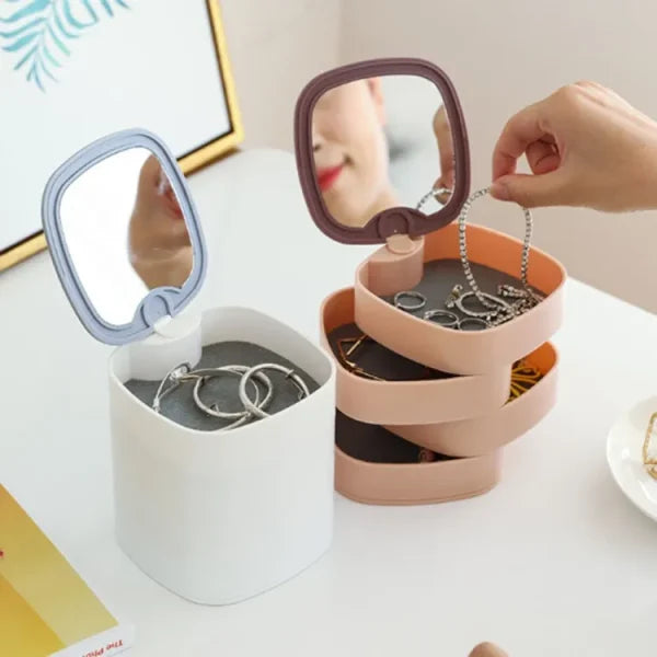 360° Rotating Jewelry Organizer – Compact Storage Box for Rings, Earrings & Accessories (Made in China, Random Color)