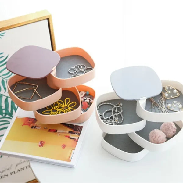 360° Rotating Jewelry Organizer – Compact Storage Box for Rings, Earrings & Accessories (Made in China, Random Color)