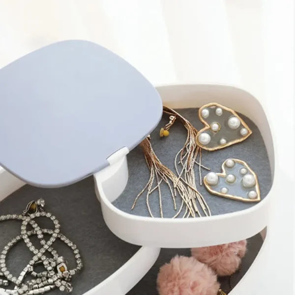 360° Rotating Jewelry Organizer – Compact Storage Box for Rings, Earrings & Accessories (Made in China, Random Color)