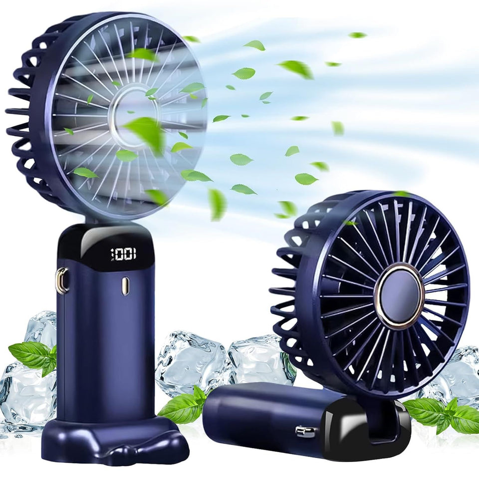Rechargeable Digital Neck Hanging Foldable Fan with 5 Speeds with Box Packing