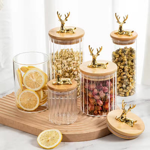 Deer Glass Storage Jar – Decorative Airtight Kitchen Container | Food, Snacks, Candy & Dry Storage Jar with Lid