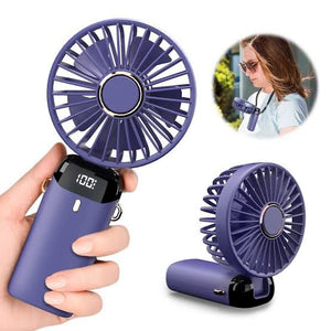 Rechargeable Digital Neck Hanging Foldable Fan with 5 Speeds with Box Packing