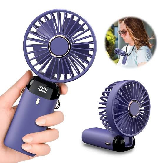 Rechargeable Digital Neck Hanging Foldable Fan with 5 Speeds with Box Packing