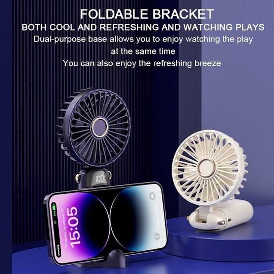 Rechargeable Digital Neck Hanging Foldable Fan with 5 Speeds with Box Packing