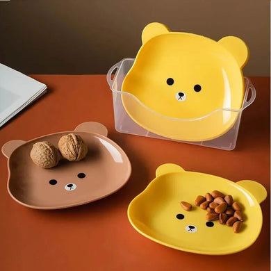 8 Pcs Cute Cartoon Plate Set – Kids Snack & Dinner Plates | Durable Plastic Plates in Yellow & Brown