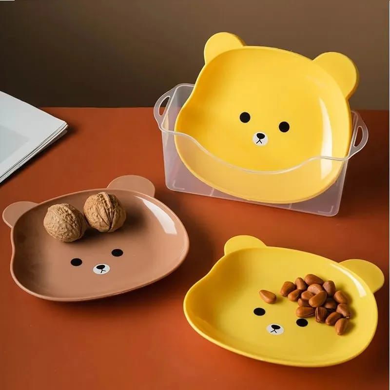 8 Pcs Cute Cartoon Plate Set – Kids Snack & Dinner Plates | Durable Plastic Plates in Yellow & Brown
