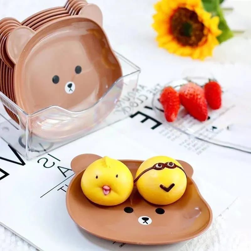 8 Pcs Cute Cartoon Plate Set – Kids Snack & Dinner Plates | Durable Plastic Plates in Yellow & Brown