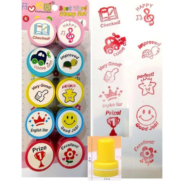 Appreciation Stamps for Kids – Self-Inking Motivational Stamp Set | Pack of 10 Teacher Reward Stamps