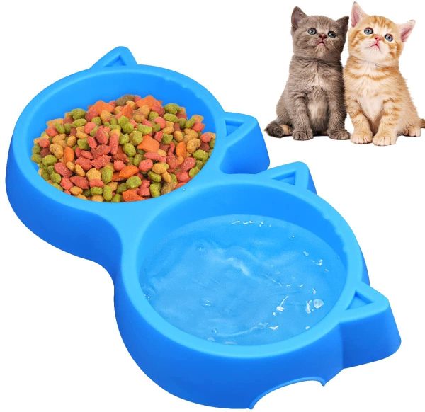 Cat Shaped Double Food Bowl – Plastic Pet Feeding Bowl for Food & Water