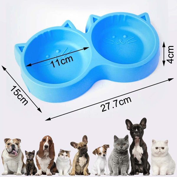Cat Shaped Double Food Bowl – Plastic Pet Feeding Bowl for Food & Water