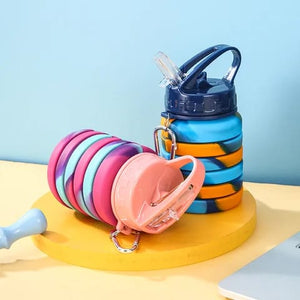 Expandable Silicone Sipper Water Bottle – 500ml Sports, Gym & Travel Bottle with Snap Hook