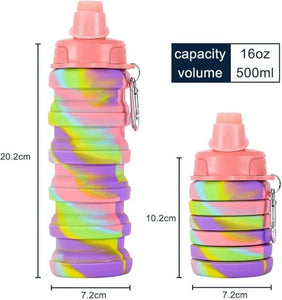 Expandable Silicone Sipper Water Bottle – 500ml Sports, Gym & Travel Bottle with Snap Hook