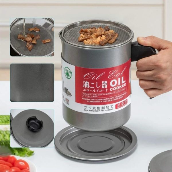 High Quality Carbon Steel Fryer Oil Filter Pot – Stainless Steel Storage Jug for Kitchen Cooking (Without Box)
