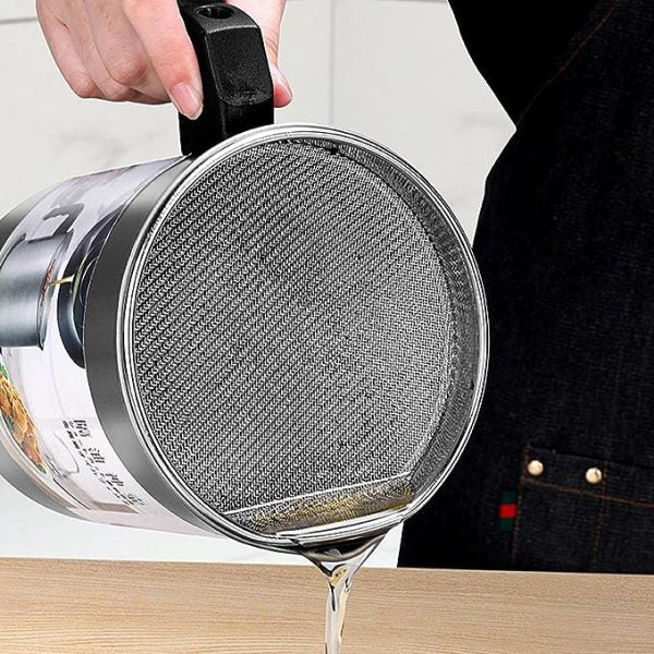 High Quality Carbon Steel Fryer Oil Filter Pot – Stainless Steel Storage Jug for Kitchen Cooking (Without Box)