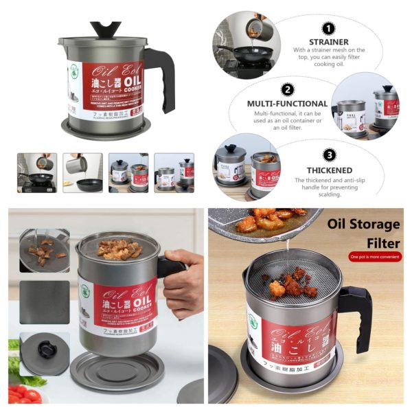 High Quality Carbon Steel Fryer Oil Filter Pot – Stainless Steel Storage Jug for Kitchen Cooking (Without Box)