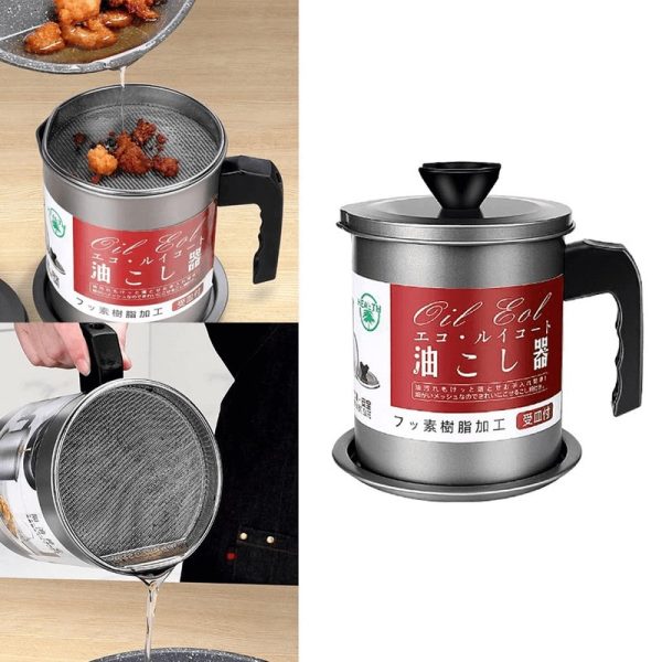 High Quality Carbon Steel Fryer Oil Filter Pot – Stainless Steel Storage Jug for Kitchen Cooking (Without Box)