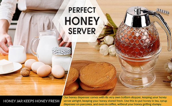 Honey Dispenser Syrup Pot Jar for Easy Storage and Dispensing – Ideal for Kitchen Use