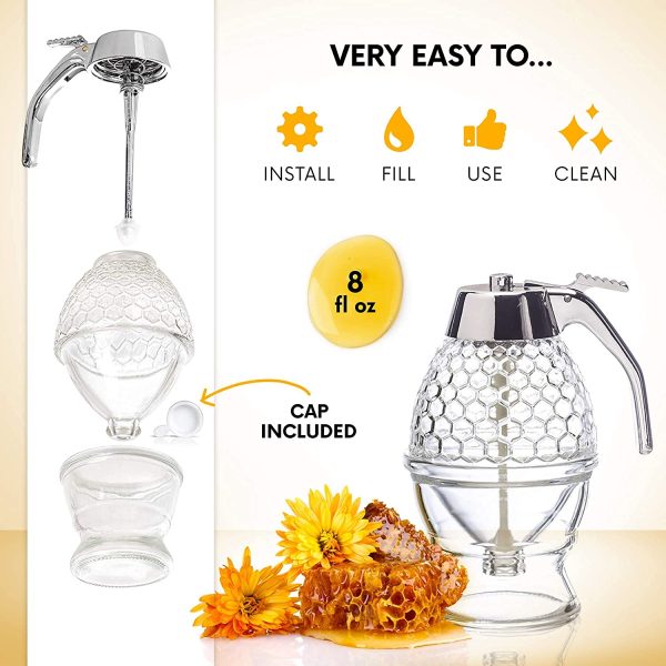 Honey Dispenser Syrup Pot Jar for Easy Storage and Dispensing – Ideal for Kitchen Use