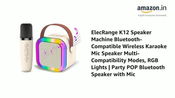 K12 Wireless Audio Microphone & Bluetooth Karaoke Speaker – Portable Stereo Speaker with Double Mic (Random Color)