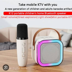 K12 Wireless Audio Microphone & Bluetooth Karaoke Speaker – Portable Stereo Speaker with Double Mic (Random Color)