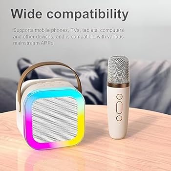 K12 Wireless Audio Microphone & Bluetooth Karaoke Speaker – Portable Stereo Speaker with Double Mic (Random Color)
