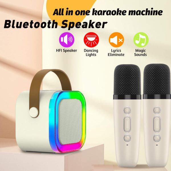 K12 Wireless Audio Microphone & Bluetooth Karaoke Speaker – Portable Stereo Speaker with Double Mic (Random Color)