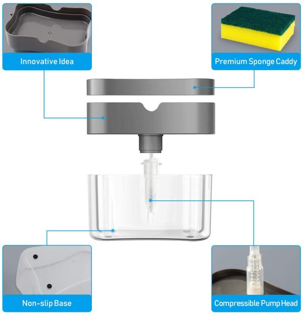Soap Pump Dispenser with Sponge Holder – Kitchen Sink Liquid Soap Dispenser