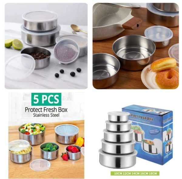 Stainless Steel Bowl Set of 5 – Food-Grade, Rust-Resistant Mixing & Serving Bowls