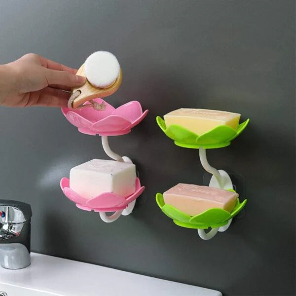 Wall Mounted Double Layer Lotus Flower Shaped Soap Holder – Bathroom Accessory (Random Color)
