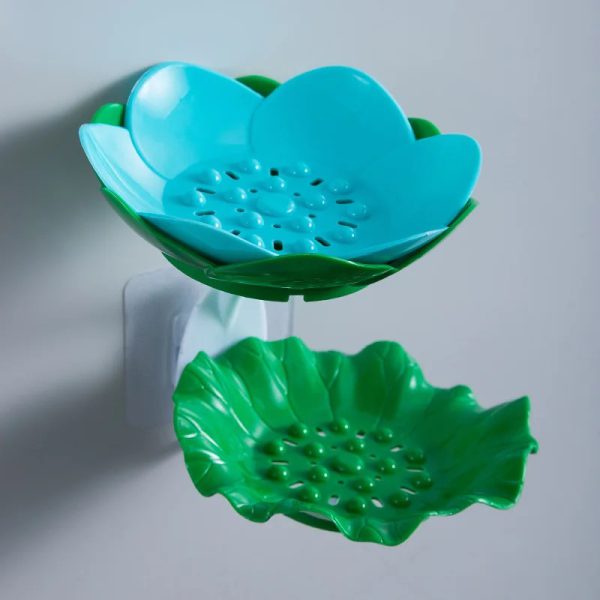 Wall Mounted Double Layer Lotus Flower Shaped Soap Holder – Bathroom Accessory (Random Color)