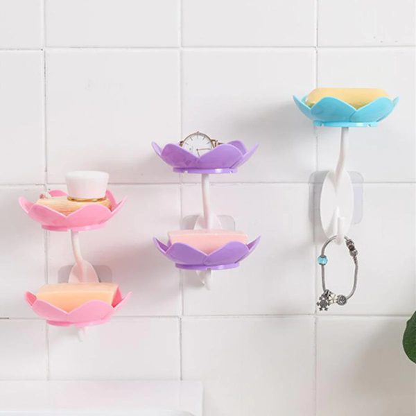 Wall Mounted Double Layer Lotus Flower Shaped Soap Holder – Bathroom Accessory (Random Color)