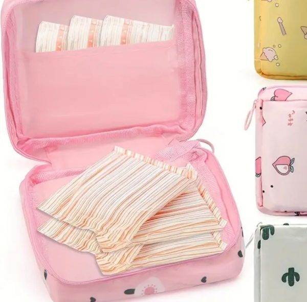Women’s Portable Pouch & Cosmetic Bag – Sanitary Pads Storage Organizer / Makeup & Hygiene Bag (Random Design & Color)