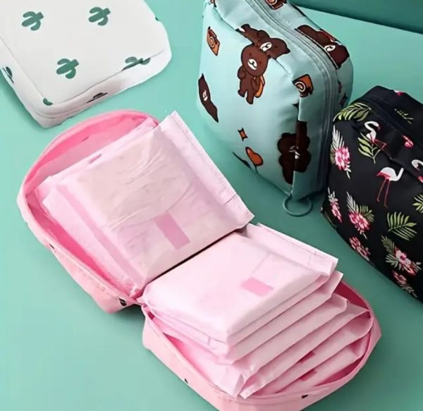Women’s Portable Pouch & Cosmetic Bag – Sanitary Pads Storage Organizer / Makeup & Hygiene Bag (Random Design & Color)