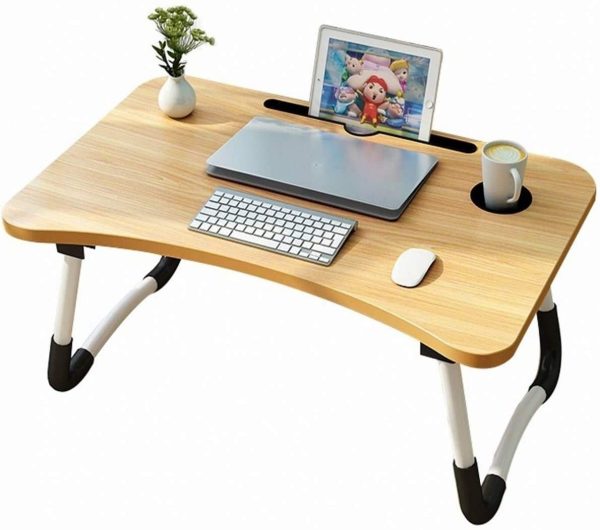 Wooden Foldable Laptop Table – Portable Bed Tray, Study Desk & Drawing Stand (Random Color)