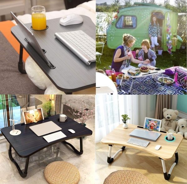 Wooden Foldable Laptop Table – Portable Bed Tray, Study Desk & Drawing Stand (Random Color)