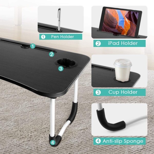 Wooden Foldable Laptop Table – Portable Bed Tray, Study Desk & Drawing Stand (Random Color)